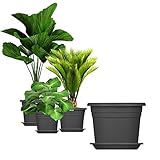 BigDean 3X Blumentopf Ø 45 cm Farbe Anthrazit & Untersetzer Kunststoff Pflanztopf Containertopf Übertopf Pflanzkübel rund 45 x 32 cm Blumentöpfe