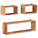OUSIKA 3-teiliges Wandwürfel-Regal-Set aus massivem Akazienholz Bücherregale