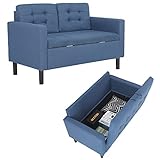 Mingone Sofa 2 Sitzer Sofa Couch Sessel Sofa mit Lehne mit Stauraum und Abnehmbarem Kleines Sofa Modern Design Kissen Leinen Loungesofa für 1-2 Personen，Blau