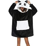 LATH.PIN Panda Decken-Hoodie Damen Flanell mit Kapuze Pullover Decke Sweatshirt Unisex Kapuzenpullis Übergroße