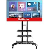 TV Standfuss, Mobiler TV-Wagen, universeller Boden-TV-Ständer mit Regalen für 32-Zoll-65-Zoll-Flachbildschirme mit LCD-LED-OLED-Bildschirmen, audiovisuelle TV-Halterung mit Doppelablage