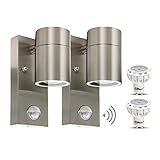 HiBay 2 Stück LED Außenleuchte mit Bewegungsmelder Wandleuchte Edelstahl GU10 IP44 Wandlampe PIR Sensor inkl. LED Lampe 7W 550LM 3000K Warmweiß
