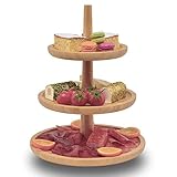 Dimono® Bambus-Etagere Premium Servier-Ständer 3-Etagen; Servier-Tablett für Desserts, Kuchen, Käse, Wurst, Kekse, Nüsse, Süßigkeiten Candy-Bar 3-stöckig (Bambus)