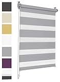 Doppelrollo Klemmfix ohne Bohren 100cm x 130cm Grau Duo Rollo Klemmrollo Sonnenschutzrollo Fensterrollo für Fenster & Türen Zebrarollo Seitenzugrollo