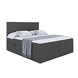 ALTDECOR Boxspringbett mit Multipocket-Matratze H4 (20 cm hoch) mit + PUR + Kokosmatte, Topper (4 cm hoch), Polsterbett mit Kopfteil und Bettkasten 140x200 - Dunkelgrau Inari 96