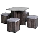 HOMCOM Essgruppe Esstisch Set mit 4 Hockern Sitzgruppe 5-TLG. Esszimmer mit Stauraum Grau 78 x 78 x 76cm