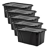 Aufbewahrungsbox + Deckel 5er Set versch. Größen Transportbox schwarz | Lebensmittelbox lebensmittelgeeignet Kunststoffbehälter Lagerbox stapelbar Wäschebox (L38,5 x B24,5 x H18,5cm, 14 l)