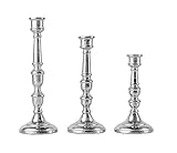 3er Set Kerzenständer Kerzenhalter Aluminium Silber Deko - Kerzenleuchter Modern für Stabkerzen - Tischdeko Hochzeit - Dekoration Wohnzimmer - H 21, 26 und 31 cm
