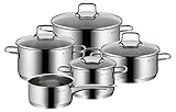 WMF Astoria Vorteils Topfset Induktion 5-teilig, Kochtopf Set mit Glasdeckel, Cromargan Edelstahl poliert, Induktions Töpfe Set unbeschichtet