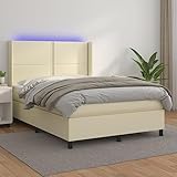 INLIFE Boxspringbett mit Matratze & LED Creme 140x200 cm Kunstleder,74.92kg,3139327