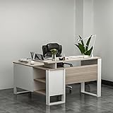 Homidea ARES moderner Eckschreibtisch – Computer-Schreibtisch in L-Form mit Regalen und Schubladen für Büro und Zuhause (Avola/White)