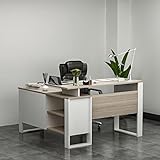 Homidea ARES moderner Eckschreibtisch – Computer-Schreibtisch in L-Form mit Regalen und Schubladen für Büro und Zuhause (Avola/White)