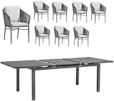 Acamp Aluminium Gartenmöbel Set wetterfest Manhattan/Chicago | Gartentisch ausziehbar & 8er Set Gartenstühle | Sitzgruppe Garten für 8 Personen (9-teilig) | Terrassenmöbel Set in Anthrazit-Grau