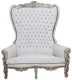 Casa Padrino Barock Hochlehn 2er Sofa Weiß/Silber - Prunkvolles Barockstil Kunstleder Sofa mit Glitzersteinen - Wohnzimmer Möbel im Barockstil - Barock Möbel - Edel & Prunkvoll