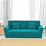 Ommda Sofabezug Ecksofa Spannbezug Jacquard Stretch Sofaüberwurf Ecksofa Elastisch Stricken für Sofa Couch Sessel Türkisgrün 4 Sitzer 235-3000cm