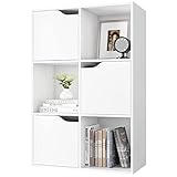 FirFurd Bücherregal, Regal weiß, Bücherschrank mit 3 Türen, Aufbewahrungsregal 6 Fächern, Büroregal für Wohnzimmer, Arbeitszimmer, Kinderzimmer, 60 x 29 x 90 cm