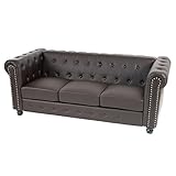 Mendler Luxus 3er Sofa Loungesofa Couch Chesterfield Kunstleder - runde Füße, braun