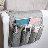 Sessel-Caddy, Sofa-Armlehnen-Organizer, Fernbedienungshalter auf Couch und Stuhl-Armlehne mit 5 Taschen für TV-Fernbedienung, Zeitschriften, Telefon, Grau