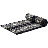 livasia Rollmatte Rollmatratze M schmal Einzelbett, Gästebett Gästematratze 1 Person mit Muster, Reisebett Kofferraum Outdoor, Thaimatte Kapok Garten handgefertigt 200x75x4,5cm (Blau/Elefanten)
