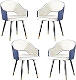LQ Küche Küche Esszimmer Stuhl Moderner Sessel 4er Set Leder Hohe Rückenlehne Weicher Sitz Wohnzimmer Schlafzimmer Wohnung Esszimmerstuhl (Farbe: Weiß Blau)