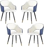 LQ Küche Küche Esszimmer Stuhl Moderner Sessel 4er Set Leder Hohe Rückenlehne Weicher Sitz Wohnzimmer Schlafzimmer Wohnung Esszimmerstuhl (Farbe: Weiß Blau)