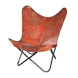 Invicta Interior Retro Lounge Sessel Butterfly Hellbraun Echtlederbezug mit Ziernieten Lederbezug Ledersessel Wohnzimmersessel