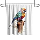 seethetime Lustiger Duschvorhang mit Tiervogel, türkis, Dschungel-Frühlings-Thema, Stoff, Badezimmer-Dekor-Sets mit Haken, wasserdicht, waschbar, 182,9 x 182,9 cm, Weiß