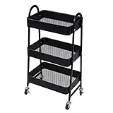 FLYIFE Beweglicher Handkarren-Schönheitssalonwagen, 3-Stufiger Schönheitssalon-Dienstwagen Mit Griff, Handwagen-Organizer Auf Bremsrad Für Bürobedarf, Rollwagen Aus Maschendraht/Black
