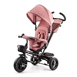 Kinderkraft AVEO Dreirad ab 9 Monate bis 25 kg, Kinderdreirad mit schubstange, Kompakte zusammenklappen, drehbarer Sitz, ausklappbarem Verdeck mit sonnenschutz, Getränkehalter korb im set, Rosa