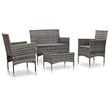 BULANED 4-TLG. Garten-Lounge-Set mit Auflagen, Gartenlounge, Balkon Möbel, Terrassenmöbel, Lounge Gartenmöbel Set, Loungemöbel Terrasse, Balkon Lounge Set, Poly Rattan Grau