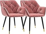 Küchen-Esszimmermöbel-Stühle, 2er-Set, Samt-Esszimmerstuhl, moderner Lounge-Seitenstuhl, Küche, Wohnzimmer, Schlafzimmer, Sessel (Farbe: Rosa, Größe: Füße mit Goldener Kante)