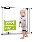 BOMI Türschutzgitter 83-243 | Zum Klemmen | 90° Stop | Schließt automatisch | Tuerschutzgitter weiß Metall Selbstschließend | Treppengitter zum Klemmen für Baby