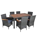 ESTEXO Polyrattan Sitzgruppe Gartenmöbel Set 6 Personen Akazie Holz Rattan Möbel Gartenset Holzmöbel Akazienholz Akazie Essgruppe (Anthrazit-Grau)