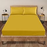 Spannbettlaken für Doppelbett, 25 cm Tiefe, superweich, kuschelig, pflegeleicht, Polyester-Baumwoll-Bettwäsche, schrumpf- und lichtbeständig, Ocker