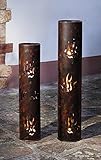 Dekoleidenschaft 2 Windlichtsäulen Flammen aus Metall, 80 + 99 cm hoch, Kerzenhalter für Draussen, Garten, Balkon und Terrasse, Kerzenständer, Dekosäule mit Kerzenglas, Kerzensäule, Metallsäule