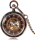 NAKEAH Taschenuhr im Skelett-Design, antikes Messing, mechanische Taschenuhr, leicht zu tragen, antike Wanduhr, modisches Geschenk