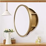 Moderner wandmontierter Badezimmerschrank mit Spiegel, runder Medizinschrank zum Aufhängen, für Wohnzimmer, Küche, Schlafzimmer, Braun, 50 cm (Gold 60 cm)