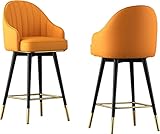 MOBYAT Drehbare Barhocker aus Leder, 2er-Set mit Rückenlehne, Thekenhöhe, schwarz verchromte Beine, gepolsterte Thekenhocker, für Pub Home Bar Esszimmer (C 75 cm Sitzhöhe)