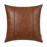 BRAWARM Kissenbezüge aus braunem Leder, 45,7 x 45,7 cm, Kunstleder-Kissenbezug mit Paspelierung, handgenähtes Leder-Kissen für Couch, Sofa, Bett, Wohnzimmer, Heimdekoration