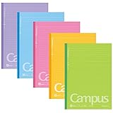 Kokuyo Campus Notizbücher, halb-gepunktet, 7 mm liniert, 30 Zeilen x 30 Blatt, 5 Stück, Vitamin-Farbe (1 Set)