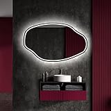 FORAM Unregelmäßiger Form asymmetrischer Spiegel mit LED Beleuchtung 154x94 cm | Moderner Industrial Wanspiegel Beleuchtet Nach Maß | OBK223 | Wählen Sie Zubehör | Lichtspiegel Badezimmerspiegel