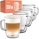 Cosumy 4 Doppelwandige Latte Macchiato Thermogläser mit Henkel 350ml - Halt die Temperatur länger - Schutz deine Hände - Mit Geschenkbox