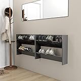 Chenshu Wand-Schuhschränke 2 STK Schuhorganizer, Flurgarderobe, Shoe Cabinet, Schuh Schrank, Flurschrank, Schuhkipper, Schuhaufbewahrung, Hochglanz-Grau 80x18x60 cm Spanplatte