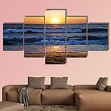 5 teiliges wandbild Sonnenuntergang am Ägäischen Meer in Griechenland 5 stück leinwand wandkunst,5 teilig leinwand wanddeko,leinwanddruck 5 teilig bilder wohnzimmer modern groß,mit rahmen,xxl 150x80cm