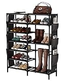 Schuhregal Schuhschrank Schuhablage Zweireihiges Schuhregal mit Seitentasche, Fetter Malschlauch, Schuhe, Stiefel, mehrschichtiger Aufbewahrungs-Organizer-Halter Schuhständer Schuhablagen