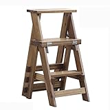 Holzleiter Home Indoor Staircase Chair Dual-Use-Kletterhocker 3-stufiger Klapptritthocker Kreativ (Color : Antique Color) Family