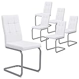 B&D home Esszimmerstühle 6er Set, Freischwinger Stühle Esszimmer, Schwingstuhl, Polsterstuhl, Essstühle, Küchenstühle, Vintage Style, Kunstleder Weiß