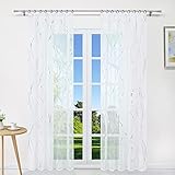 CORLIF Gardinen mit Kräuselband Transparente Gardine Schal Voile Vorhang Fensterschal Wellen Druck Silber B/H 140/245 cm 1 Stück