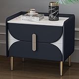 WOLWES Nachttische, Beistelltisch, Nachttisch mit 2 Schubladen, Moderner Nachttisch, Schlafzimmermöbel aus Holz (Color : Blue+White)