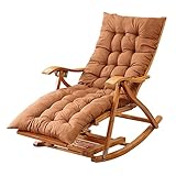 Liegestuhl HAIYU- Outdoor Klappbar, Bambus Schaukelstuhl Garten Sonnenliege Relaxsessel mit Dehnbarer Fußstütze Fußmassage Leisure Siesta Sessel, mit Kissen (Color : Brown)